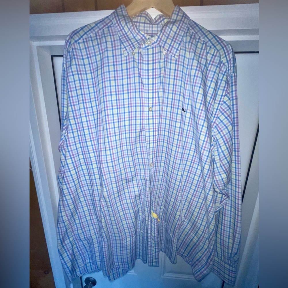 Vineyard Vines Blue and Pink Plaid Button Down Shirt